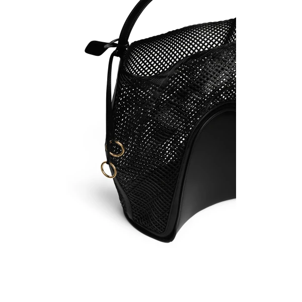 Alaia Hip Large Bucket Bag in Leather Net, Black | Bucket Bags | Coveti