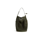 Alaia Hip Large Bucket Bag in Suede Net, Khaki | Bucket Bags | Coveti