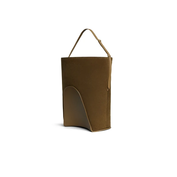 Alaia Hip Large Bucket Bi-Material Bag in Leather, Khaki | Bucket Bags | Coveti