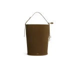 Alaia Hip Large Bucket Bi-Material Bag in Leather, Khaki | Bucket Bags | Coveti