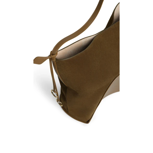 Alaia Hip Large Bucket Bi-Material Bag in Leather, Khaki | Bucket Bags | Coveti