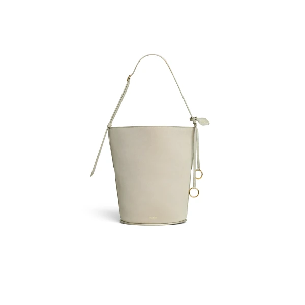 Alaia Hip Small Bucket Bi-Material Bag in Leather, Beige Grey | Bucket Bags | Coveti