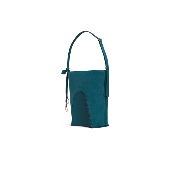 Alaia Hip Small Bucket Bi-Material Bag in Leather, Green Grey | Bucket Bags | Coveti