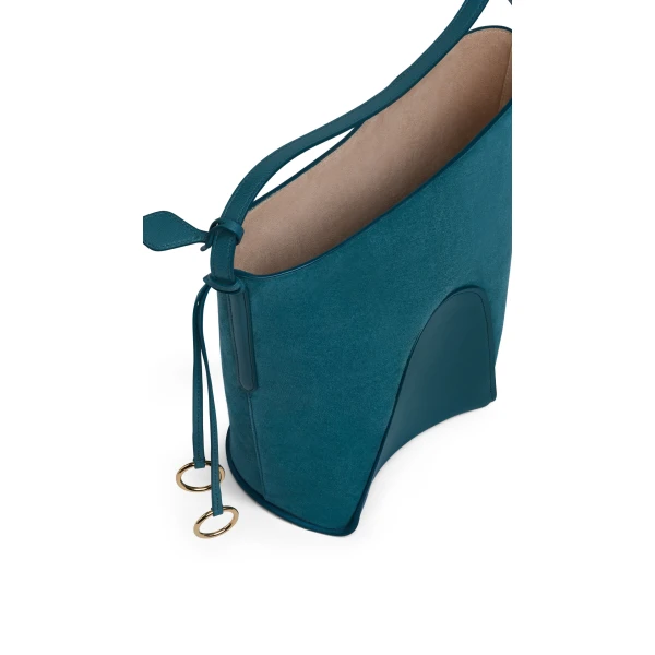 Alaia Hip Small Bucket Bi-Material Bag in Leather, Green Grey | Bucket Bags | Coveti