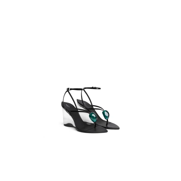 Alaia Invisible Jewel Wedge Sandals in Patent Calfskin, Black | Sandals | Coveti