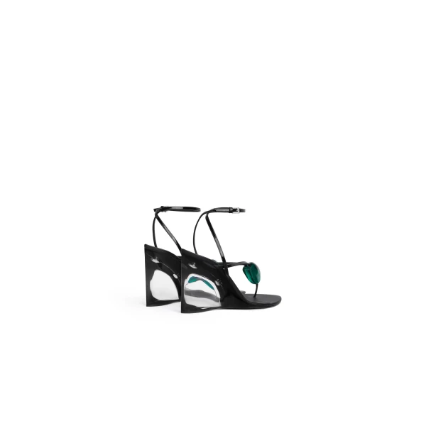 Alaia Invisible Jewel Wedge Sandals in Patent Calfskin, Black | Sandals | Coveti