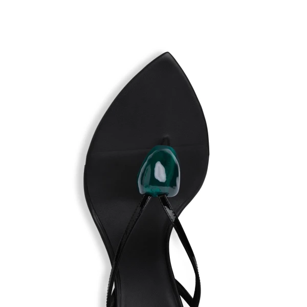 Alaia Invisible Jewel Wedge Sandals in Patent Calfskin, Black | Sandals | Coveti