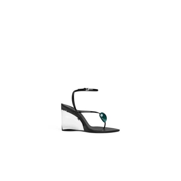 Alaia Invisible Jewel Wedge Sandals in Patent Calfskin, Black | Sandals | Coveti