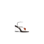 Alaia Invisible Jewel Wedge Sandals in Patent Calfskin, Optical White | Sandals | Coveti