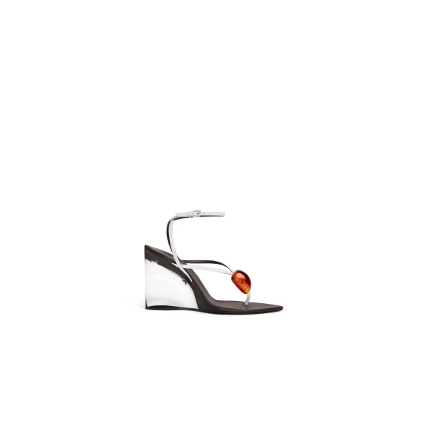 Invisible Jewel Wedge Sandals in Patent Calfskin, Optical White