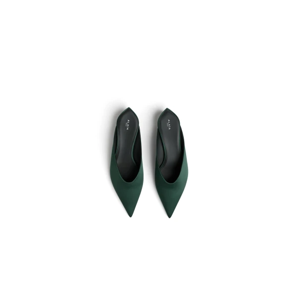 Alaia Invisible Mules in Satin, Lichen | Mules | Coveti