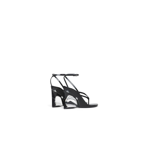 Alaia Invisible Thong Sandals in Patent Calfskin, Black | Sandals | Coveti