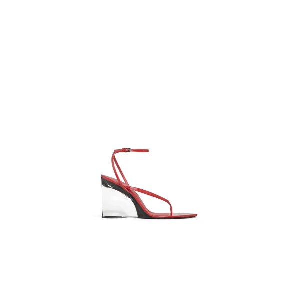 Invisible Thong Sandals in Patent Calfskin, Burnt Orange