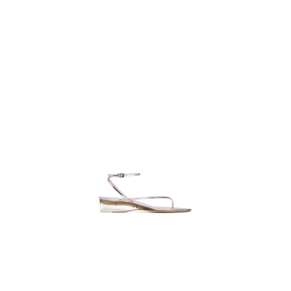 Alaia Invisible Thong in Mirror Calfskin, Blush and Silver | Sandals | Coveti
