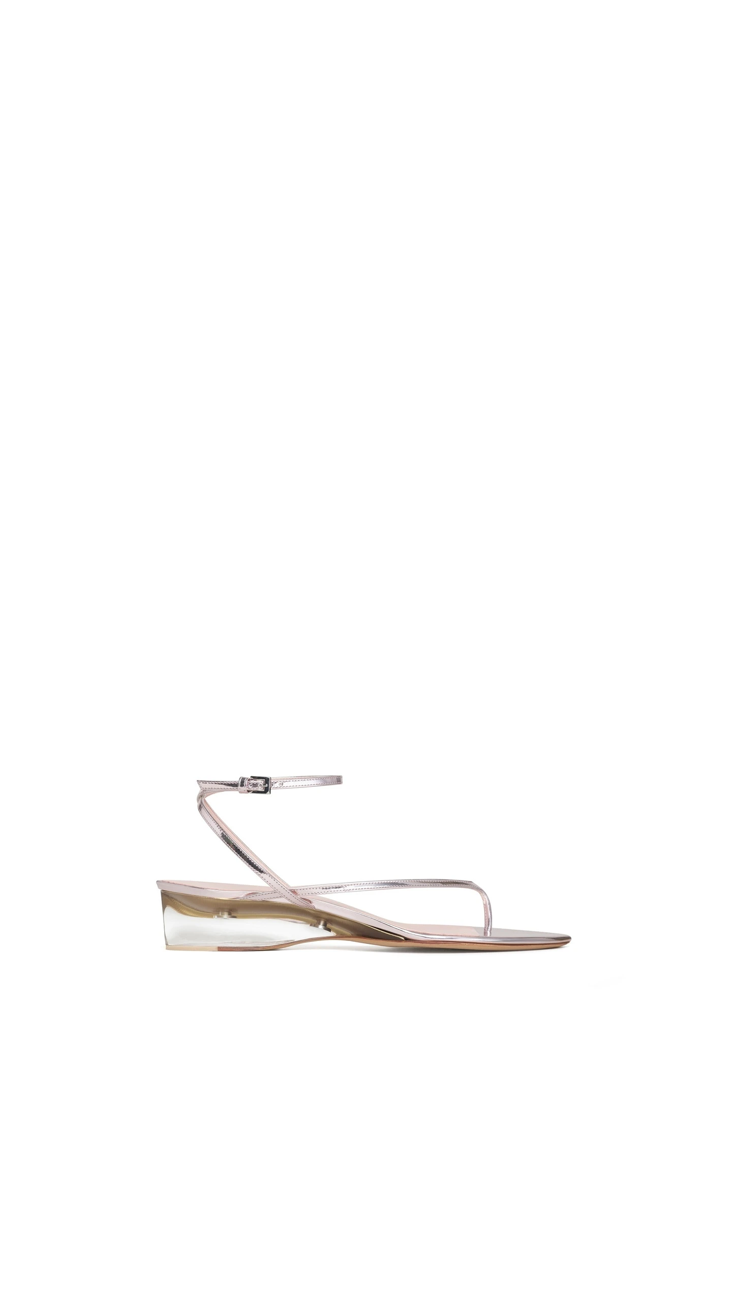 Alaia Invisible Thong in Mirror Calfskin, Blush and Silver Alaia Invisible Thong in Mirror Calfskin, Blush and Silver | Sandals | Coveti