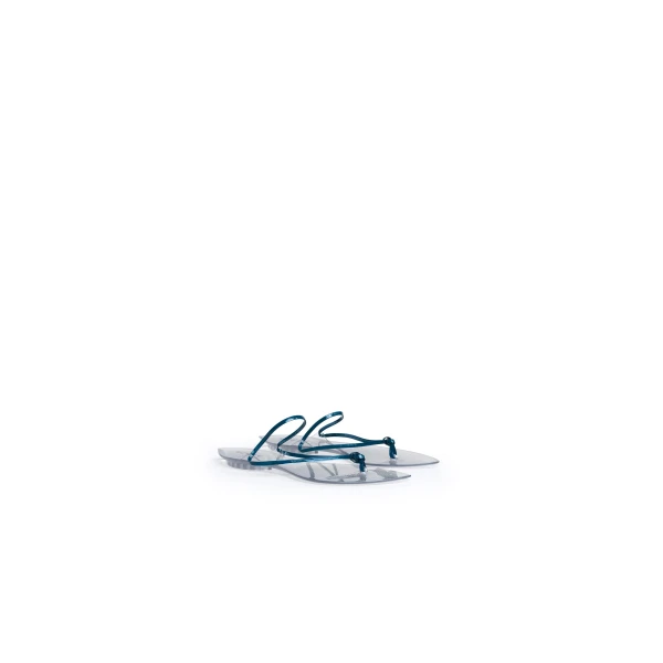 Alaia Invisible Thong in Patent Leather, China Blue | Sandals | Coveti