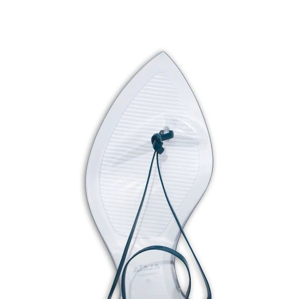 Alaia Invisible Thong in Patent Leather, China Blue | Sandals | Coveti