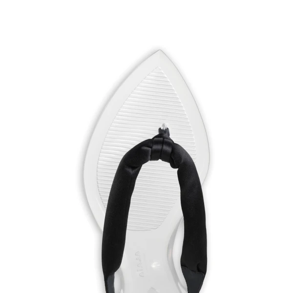 Alaia Invisible Thong in Satin, Black | Sandals | Coveti