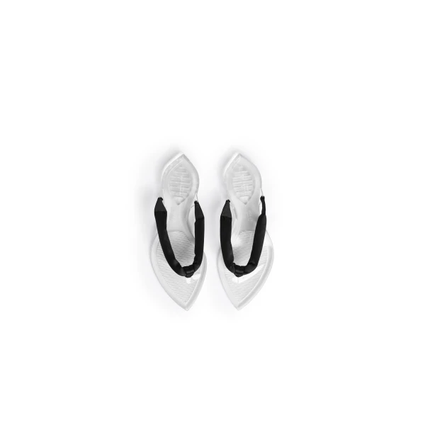Alaia Invisible Thong in Satin, Black | Sandals | Coveti