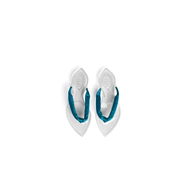 Alaia Invisible Thong in Satin, Emerald | Sandals | Coveti