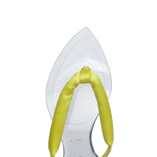 Alaia Invisible Thong in Satin, Lemon Yellow | Sandals | Coveti