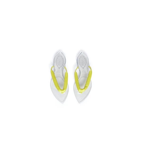 Alaia Invisible Thong in Satin, Lemon Yellow | Sandals | Coveti