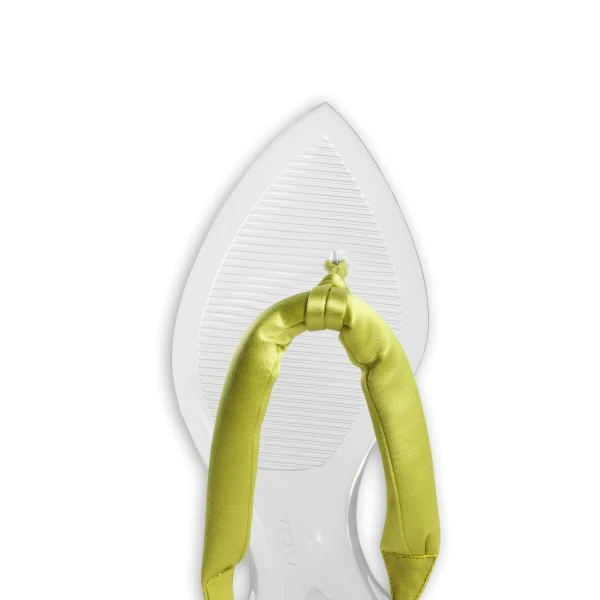 Alaia Invisible Thong in Satin, Lime | Sandals | Coveti