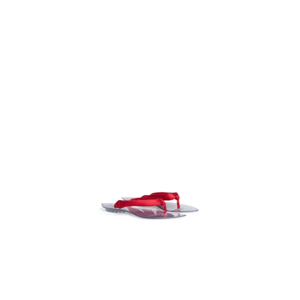 Alaia Invisible Thong in Satin, Orange-red | Sandals | Coveti