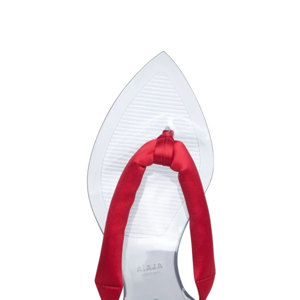 Alaia Invisible Thong in Satin, Orange-red | Sandals | Coveti