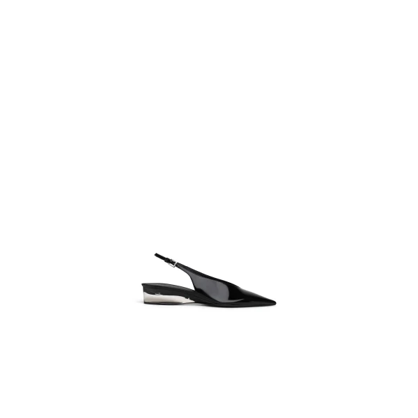 Invisible Wedge Slingbacks in Patent Calfskin, Black