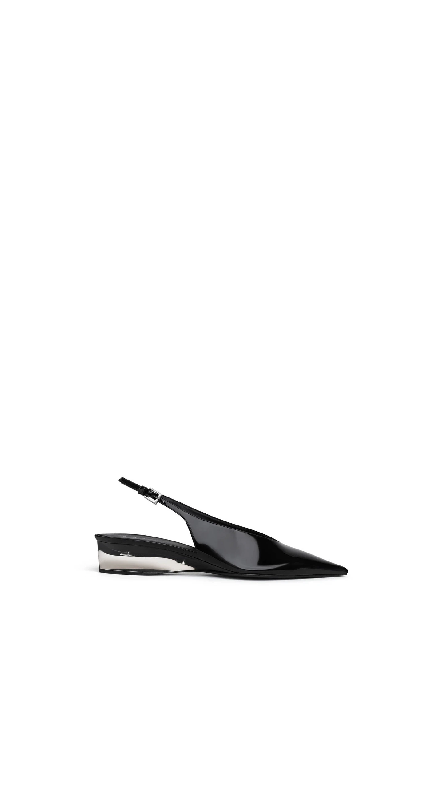 Alaia Invisible Wedge Slingbacks in Patent Calfskin, Black Alaia Invisible Wedge Slingbacks in Patent Calfskin, Black | Heels | Coveti
