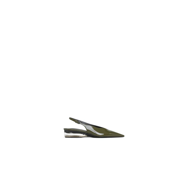 Alaia Invisible Wedge Slingbacks in Patent Calfskin, Khaki | Heels | Coveti