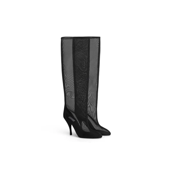 Alaia Knee Boots in Mesh, Black | Boots | Coveti