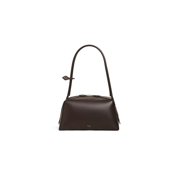 Alaia Le Bouledogue Bag in Calfskin, Smoke Brown | Shoulder & Crossbody Bags | Coveti
