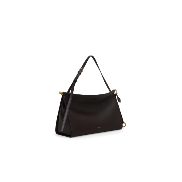 Alaia Le Click East West Large Bag in Calfskin, Dark Brown | Shoulder & Crossbody Bags | Coveti