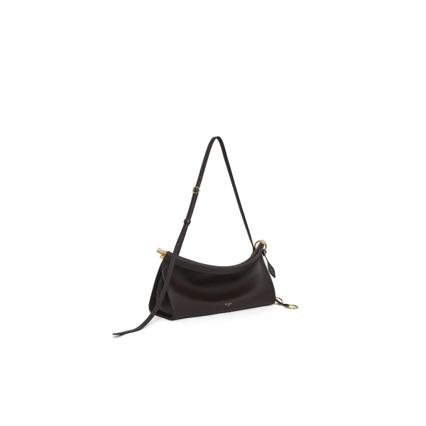 Alaia Le Click East West Medium Bag in Calfskin, Dark Brown | Shoulder & Crossbody Bags | Coveti