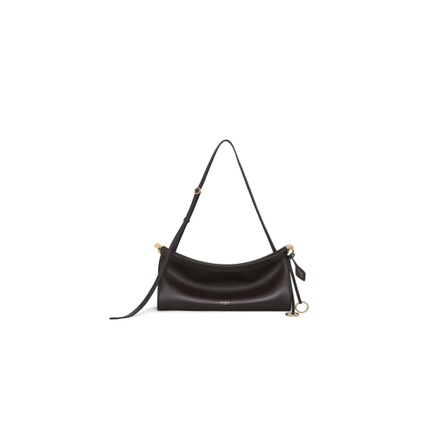 Alaia Le Click East West Medium Bag in Calfskin, Dark Brown | Shoulder & Crossbody Bags | Coveti
