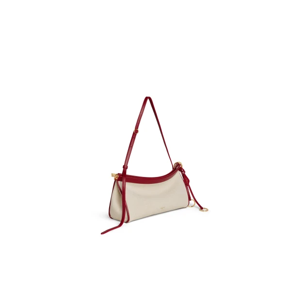 Alaia Le Click East West Medium Bag in Canvas, Natural and Red | Shoulder & Crossbody Bags | Coveti