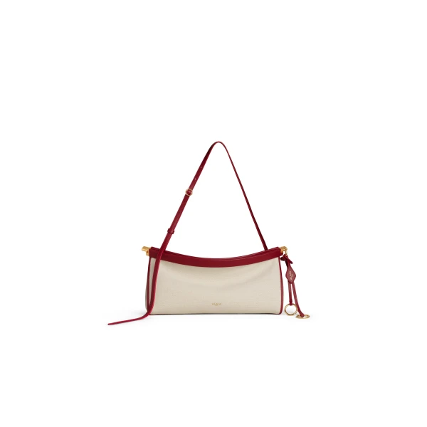 Alaia Le Click East West Medium Bag in Canvas, Natural and Red | Shoulder & Crossbody Bags | Coveti