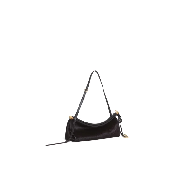 Alaia Le Click East West Medium Bag in Haircalf, Chocolate | Shoulder & Crossbody Bags | Coveti