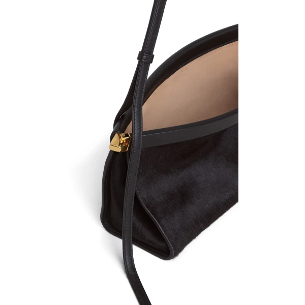Alaia Le Click East West Medium Bag in Haircalf, Chocolate | Shoulder & Crossbody Bags | Coveti