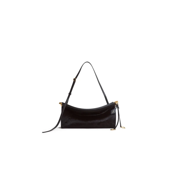 Alaia Le Click East West Medium Bag in Haircalf, Chocolate | Shoulder & Crossbody Bags | Coveti