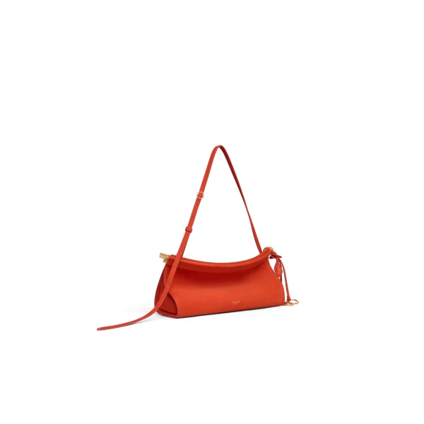 Alaia Le Click East West Medium Bag in Nubuck, Burnt Orange | Shoulder & Crossbody Bags | Coveti