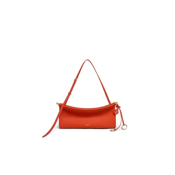 Alaia Le Click East West Medium Bag in Nubuck, Burnt Orange | Shoulder & Crossbody Bags | Coveti