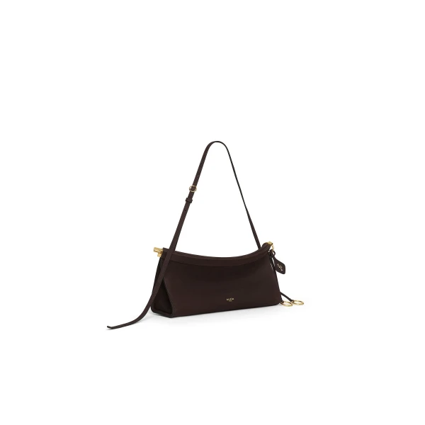 Alaia Le Click East West Medium Bag in Nubuck, Dark Brown | Shoulder & Crossbody Bags | Coveti