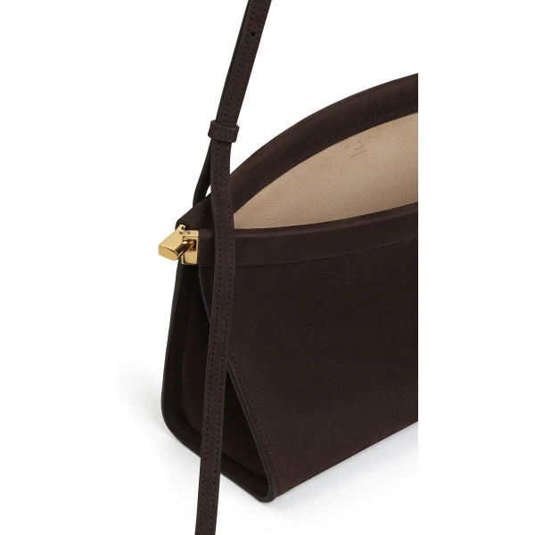 Alaia Le Click East West Medium Bag in Nubuck, Dark Brown | Shoulder & Crossbody Bags | Coveti