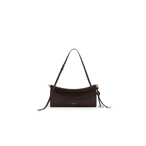 Alaia Le Click East West Medium Bag in Nubuck, Dark Brown | Shoulder & Crossbody Bags | Coveti