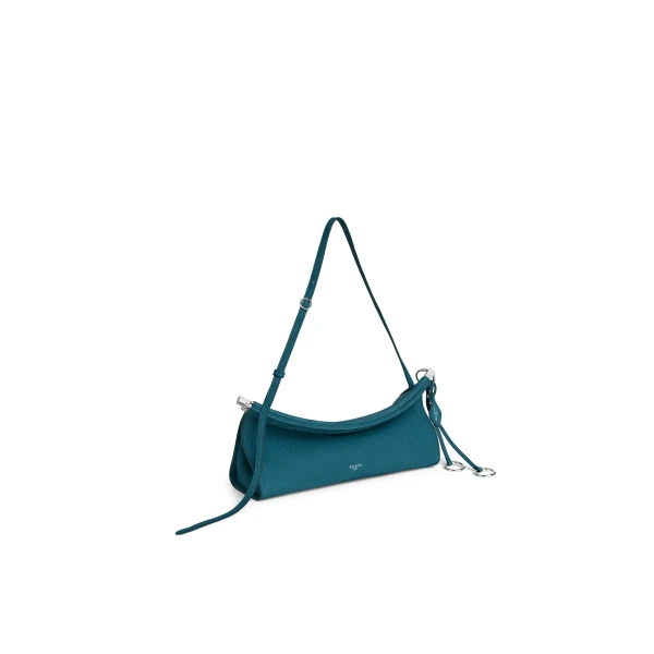 Alaia Le Click East West Medium Bag in Nubuck, Green Grey | Shoulder & Crossbody Bags | Coveti