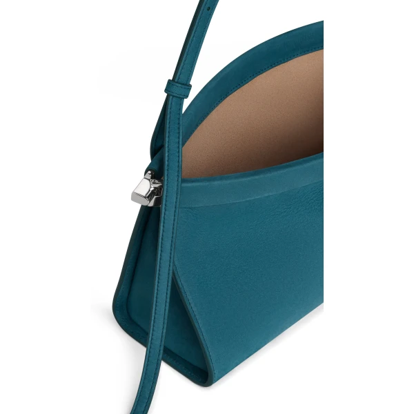 Alaia Le Click East West Medium Bag in Nubuck, Green Grey | Shoulder & Crossbody Bags | Coveti