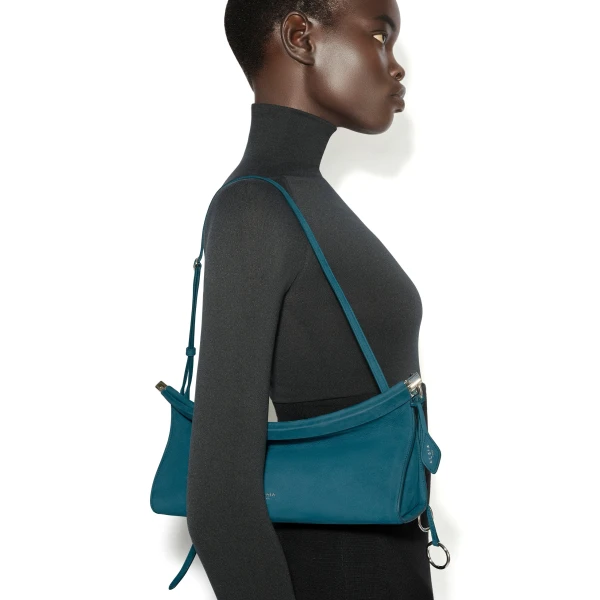 Alaia Le Click East West Medium Bag in Nubuck, Green Grey | Shoulder & Crossbody Bags | Coveti
